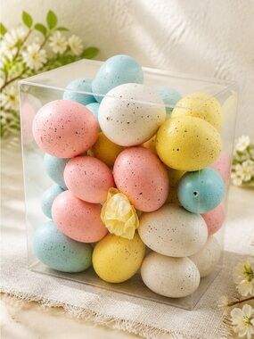 EUC - Speckled Easter Egg Decoration Set - Yellow, Blue, Pink, White